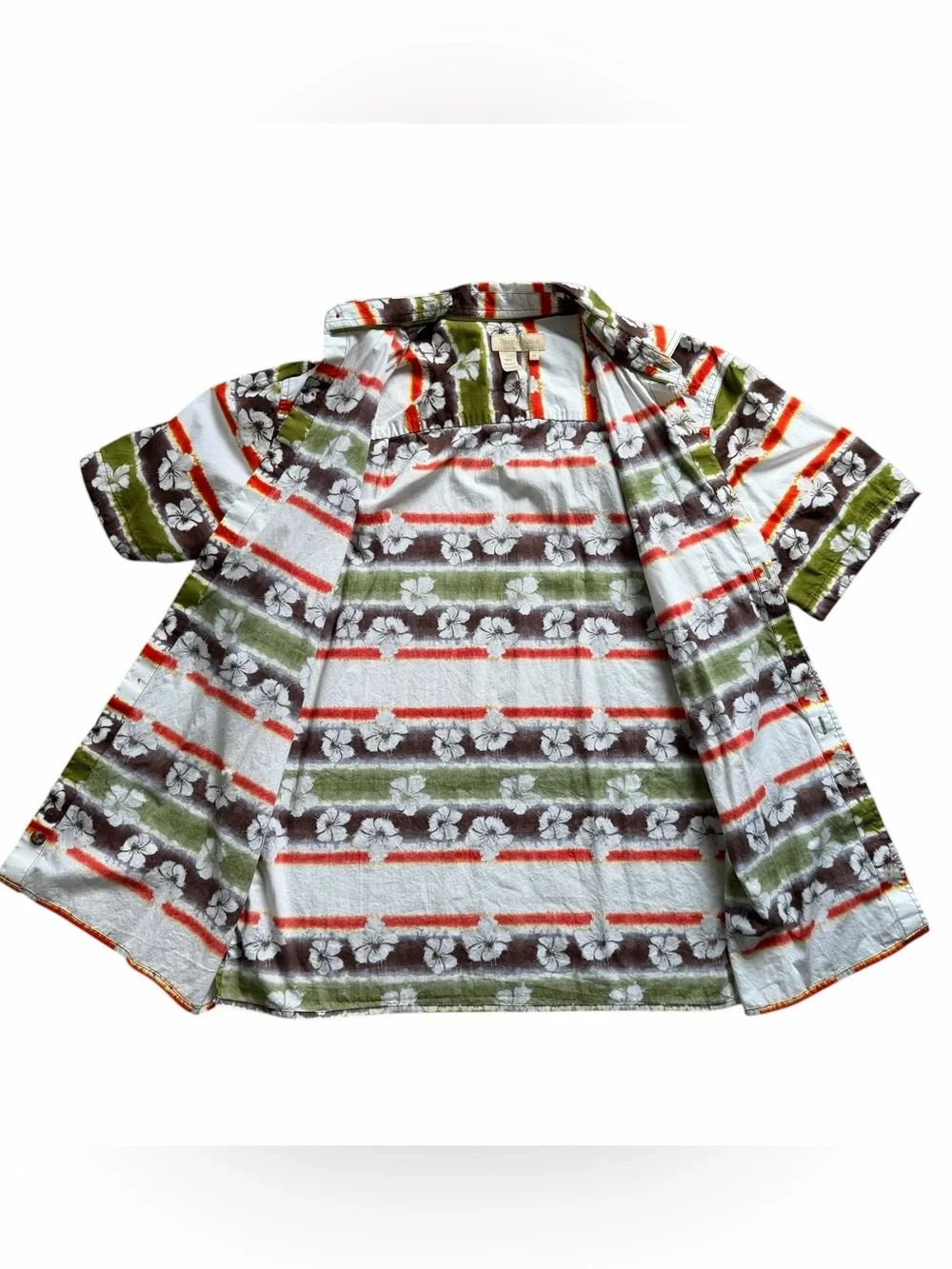 Territory Ahead Men’s Hawaiian Camp Shirt Hibiscus Striped Medium Short Sleeve